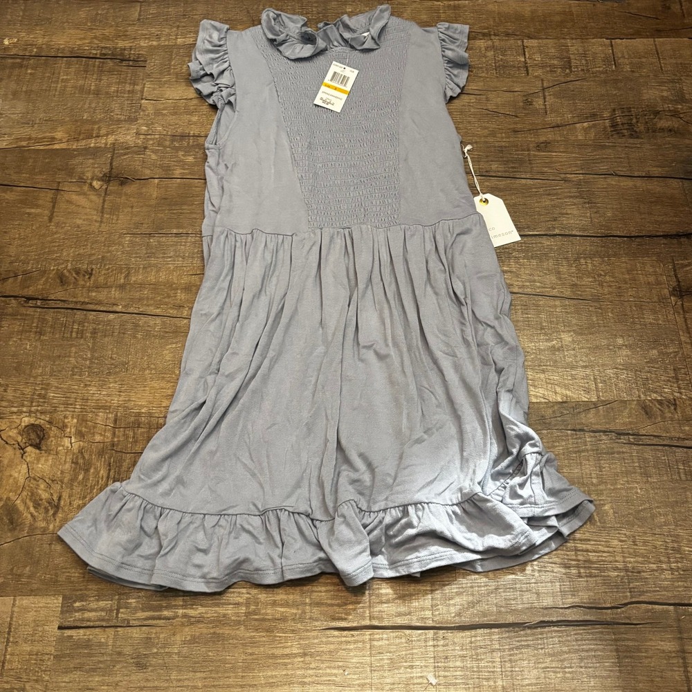 Coco + Jameson Smocked Collar‎ Ruffle Sleeve Dress Dusty Blue Size Small